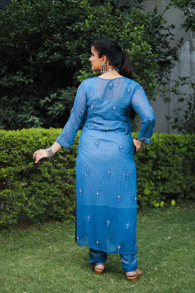 Almas Lifestyle Lucknowi Chikankari Viscose Kurti & Pant Set With Inner & Dupatta - Almas Lifestyle