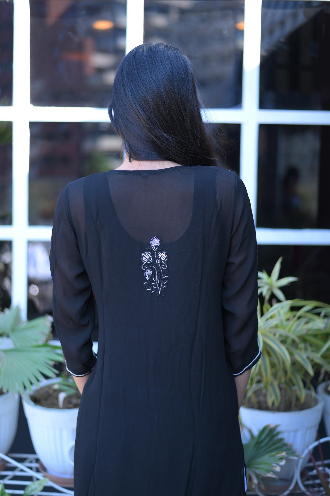 Chikankari Embroidery Georgette Kurti | Black - Almas Lifestyle