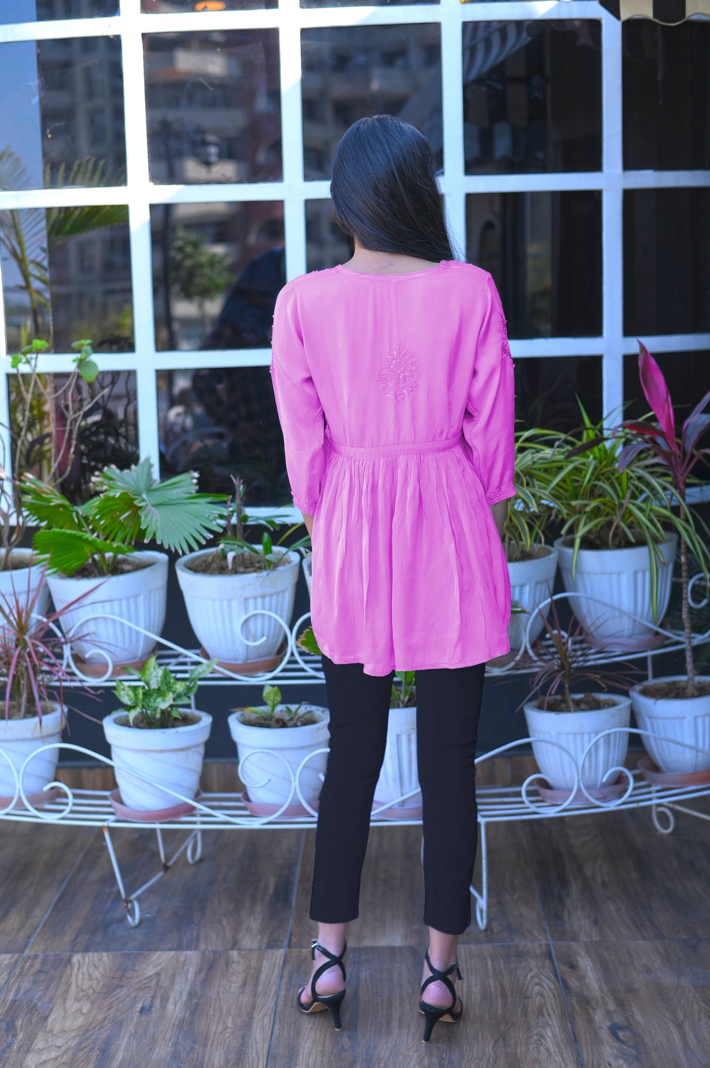 Almas Lifestyle Modal Satin Short Gown | Pink - Almas Lifestyle