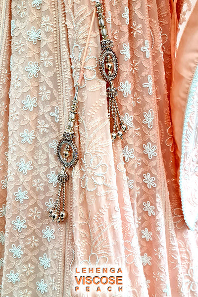 Almas Lifestyle Chikankari Embroidered Bridal Lehenga Set | Peach