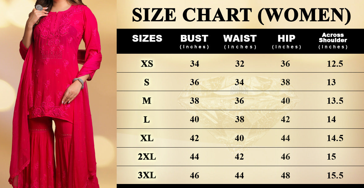 Hoorain  Lucknowi Chikankari Viscose Kurti & Pant Set With Inner & Dupatta