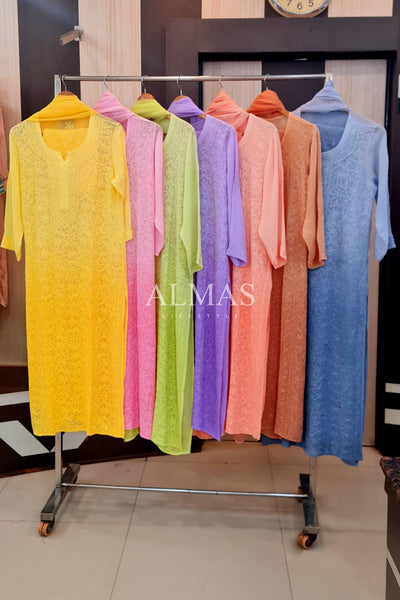 Alora Lucknowi Chikankari Viscose Kurti & Pant Set With Inner & Dupatta