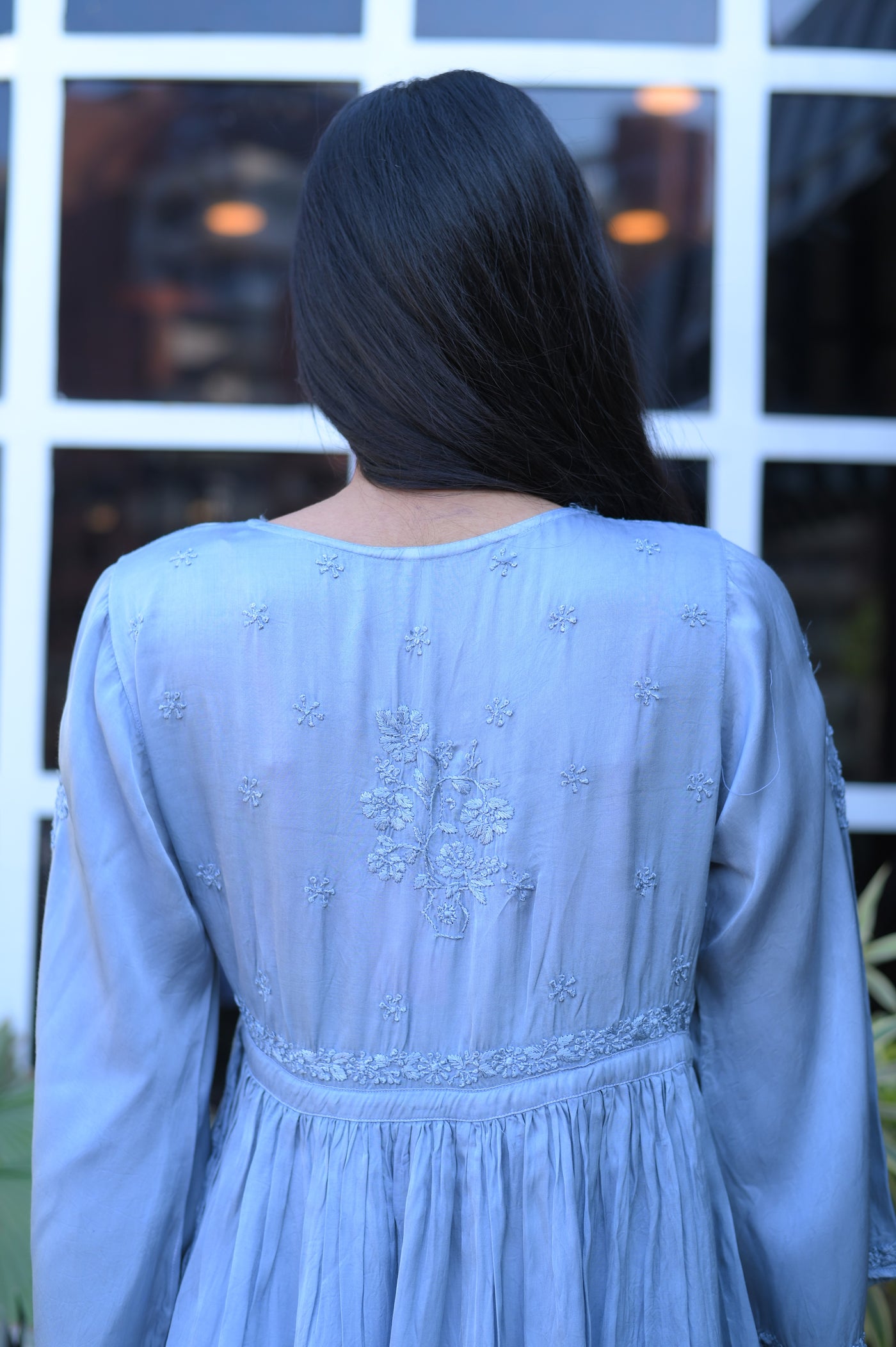 Modal Satin Long Gown | Grey - Almas Lifestyle