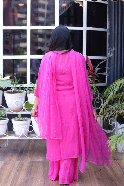 Almas Lifestyle Viscose Kurti & Sharara Set With Inner & Dupatta | Pink - Almas Lifestyle
